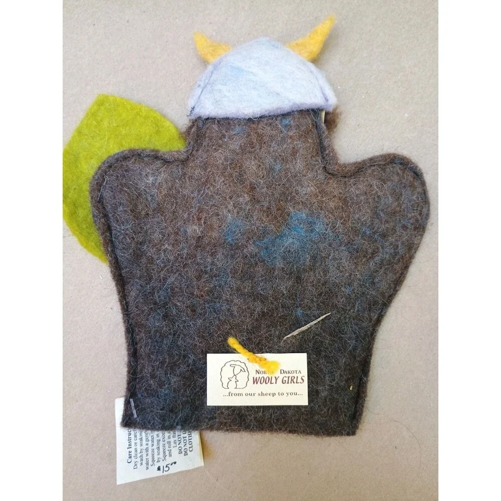 Wooly Girls Puppet And Coffee Latte Plush Felted Wool Knick Knack Viking